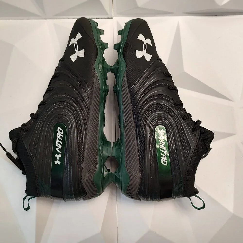 Under Armour Mens Football Cleat 16 Black Green Shoe Lacrosse Nitro Mid MC - Picture 8 of 10